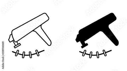 Fotografía Stapler Icon: Two icons of a stapler, one outline and one silhouette, demonstrate the tool's function of fastening papers
