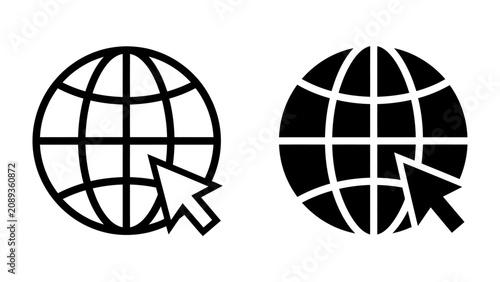 Fotografie Globe and Cursor Icons: A pair of clean, modern icons representing the internet or a website, featuring a stylized globe with a navigational cursor