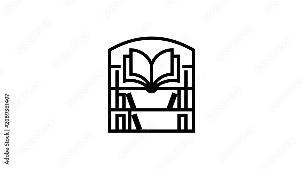 Fototapeta premium Open Book Icon With Bookshelf.
