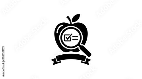 Fotografía Black Apple Magnifying Glass Icon.
