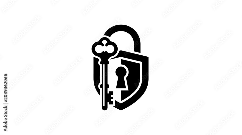 Αυτοκόλλητο Black shield and key icon symbol.