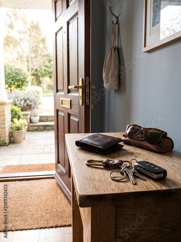 Single Missing House Key on Entryway Table Before Leaving Home