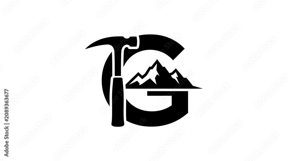 Fotografie Mountain climbing pickaxe graphic logo.