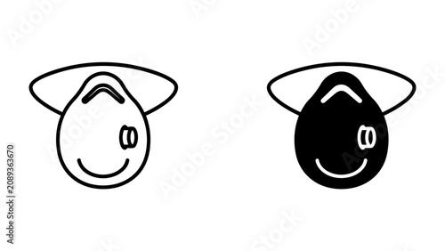 Принти на полотні Mask and Smiley Icon: Two icons of a protective mask, one in outline and the other in black, feature a cheerful smiley face, representing safety and positive outlook during challenging times