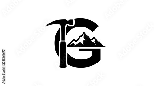 Photos Mountain climbing pickaxe graphic logo.