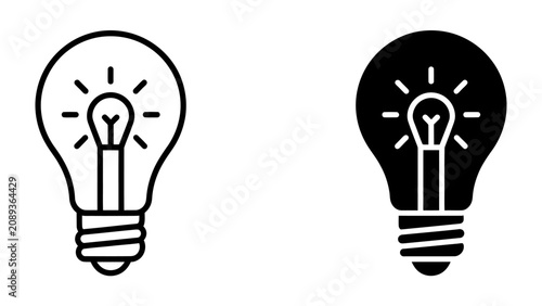 фотографія Light Bulb Icon Set: Two stylized light bulb icons, one in outline and the other in solid black, symbolizing innovation and a bright idea