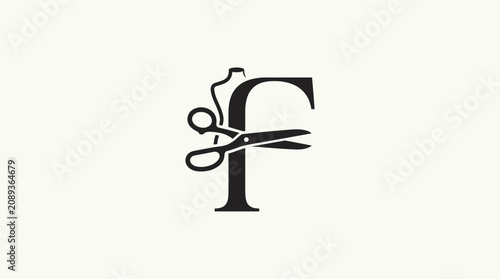 Foto Scissors crossed over letter F.