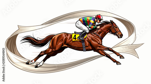 horse racing, jockey on brown horse