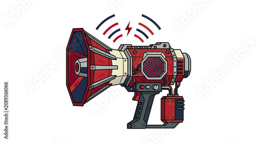 Retro Sci-Fi Megaphone with Sound Waves