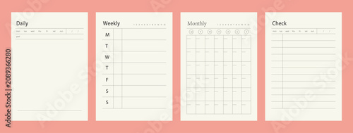 4 set Daily weekly monthly Planner. Minimalist planner template set. Vector illustration.	