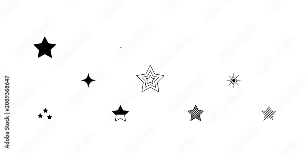 Fototapeta premium Star Shapes Set with Black and Outlined Icons and Small Sparkle Patterns for Decorative Vector Designs