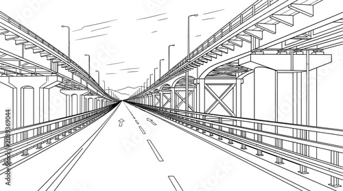 Futuristic Highway Overpass - Line Art Illustration
