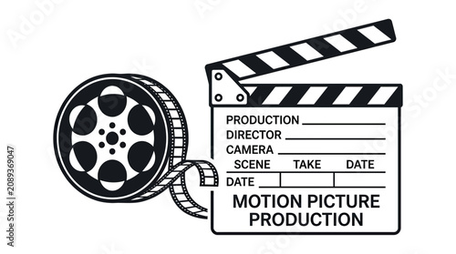 Film Reel and Clapperboard Icon: Motion Picture Production and Cinema