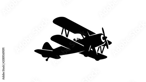 Retro Biplane Silhouette Flying