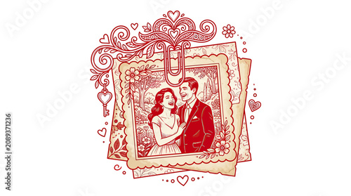 Foto Vintage Romantic Couple Portrait Illustration, Love, Wedding, Valentine's Day