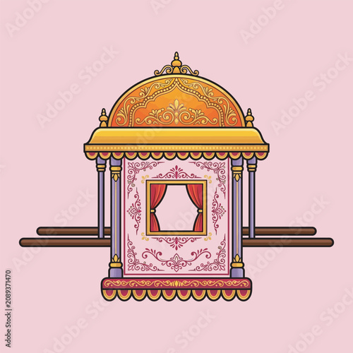 Ornate Palanquin With Floral Flourishes Traditional Indian Palki Vector