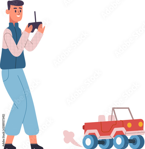 Canvastavla Person driving a red remote controlled toy car, enjoying a fun pastime