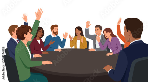 Business people voting at meeting.