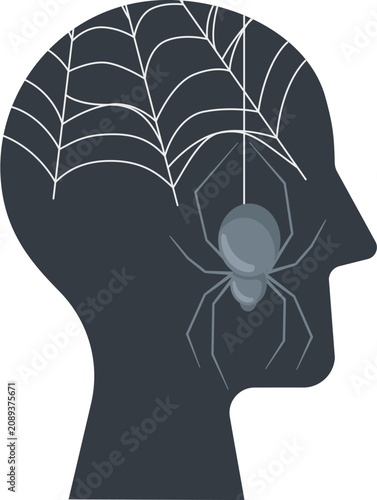 Tablou pe pânză Silhouette of a human head containing a spider and web, illustrating fear or pho