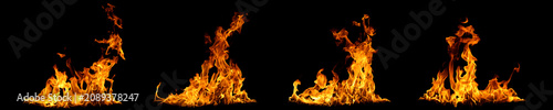 Tableau sur toile fire flames isolated on black background, blazing fire collection with burning flame effect for graphic design, visual effects, game assets, overlays, advertising and creative editing