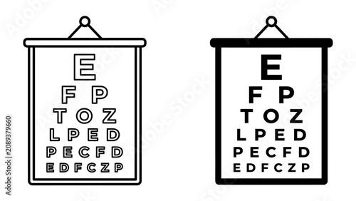 Canvastavla Eye Chart Examination: Two visual acuity charts, one outlined and one solid black, display rows of letters for vision testing, symbolizing eye health and ophthalmology