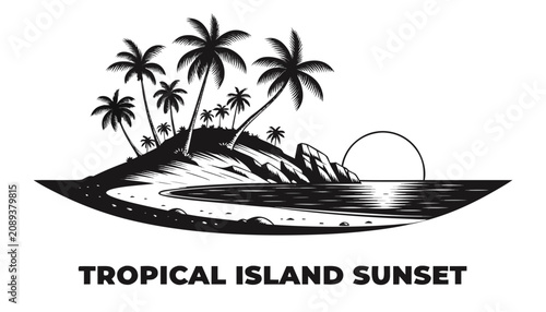 Foto Very beautiful black and white realistic vector illustration of a tropical islan
