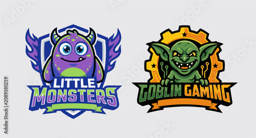 Set of Two Cute and Creepy Monster Mascot Logos for Little Monsters and Goblin Gaming Teams
