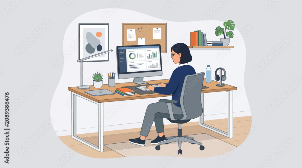 Fototapeta premium Professional woman working on data analysis in a modern office environment
