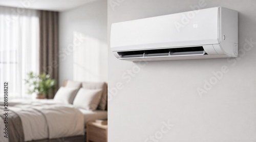 White air conditioning unit in modern bedroom