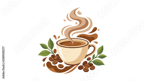 Εκτύπωση καμβά Steaming Cup of Coffee with Beans and Leaves