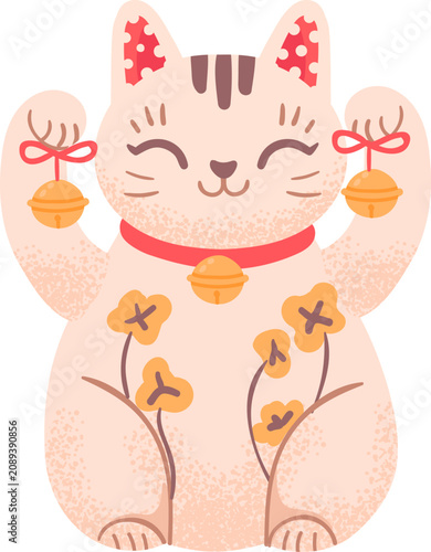 Obraz na plátně Maneki neko beckoning cat sitting, symbolizing good fortune and prosperity