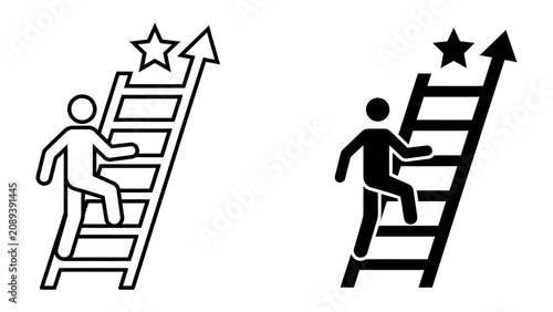 фотографія Climbing the Ladder to Success: Iconographic representation of a person ascending a ladder towards a star, symbolizing ambition, progress, and achievement