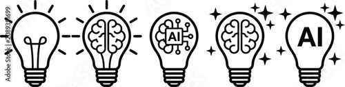 Innovative light bulb icons representing artificial intelligence and brainstorming concepts