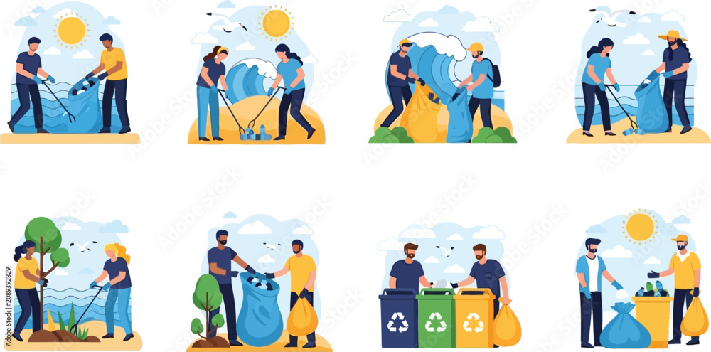 Fototapeta premium Volunteer cleanup crew diverse people participating in environmental conservation efforts
