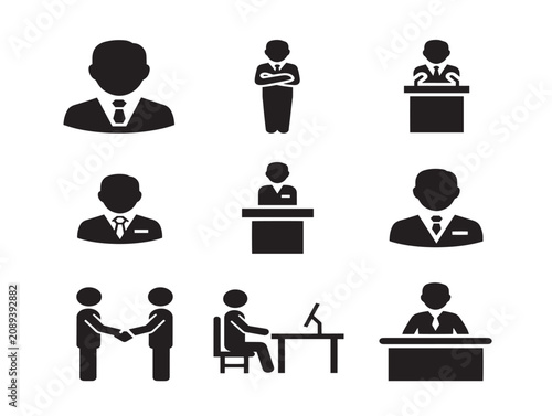 Professional CEO and Business Leader Solid Black Silhouette Icon Set Vector