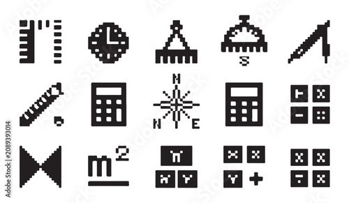 Bild auf Leinwand Math and calculation icons including calculators compasses and grid symbols for education