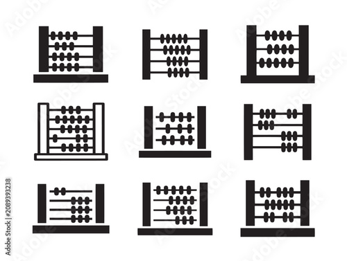 Abacus solid black silhouette icon set for mathematical calculation tools