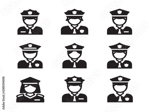 Police Officer Solid Black Silhouette Icon Set for Law Enforcement Design