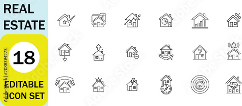 Fotografie Real Estate line icon set