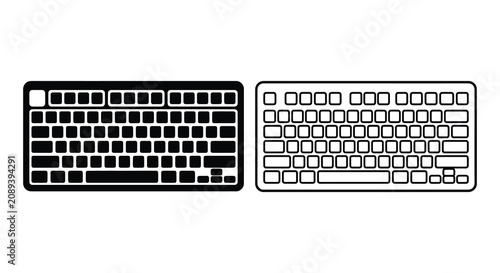 Konstfotografi Two computer keyboards in black and white a flat vector silhouette illustration