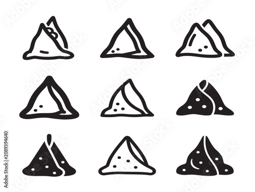 Samosa Solid Black Silhouette Icon Set Featuring Triangular Fried Snacks