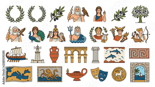 Tableau sur toile Ancient Greek Mythology Gods, Symbols, and Architecture Icons