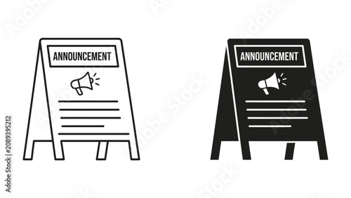 Canvastavla Announcement Board: Two distinct announcement boards, one in outline and the other in silhouette, both featuring a megaphone graphic and lines for text