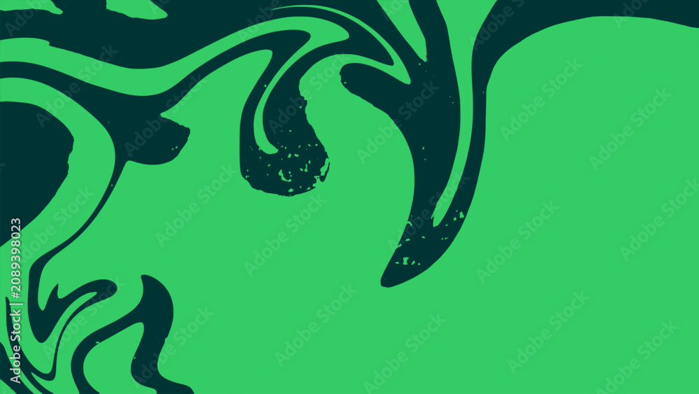 Fototapeta premium Abstract liquid grunge background with teal wavy flow texture. Trendy groovy illustration in retro seventies style with green emerald marble fluid paint template for modern horizontal clip art.