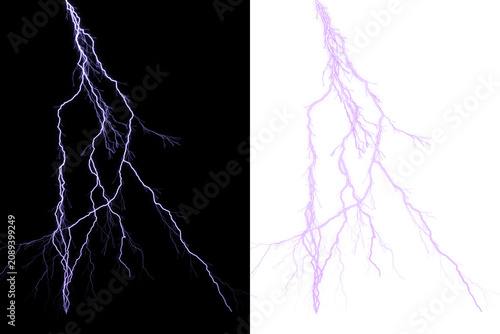 Bright electric lightning bolt striking against contrasting black and white split background