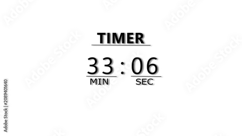 Foto Digital timer showing thirty three minutes and six seconds remaining on white background