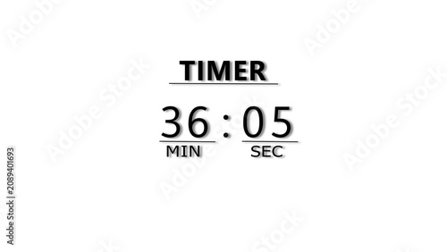 Foto Digital clock display counting thirty six minutes and zero five seconds on white background