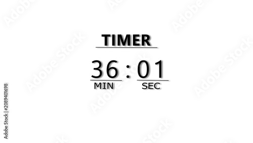 Photos Digital clock display counting thirty six minutes and zero one seconds on white background