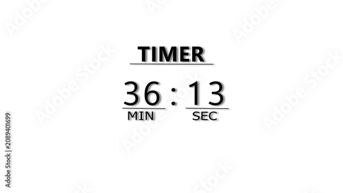 Φωτογραφία Digital clock display counting thirty six minutes and thirteen seconds on white background