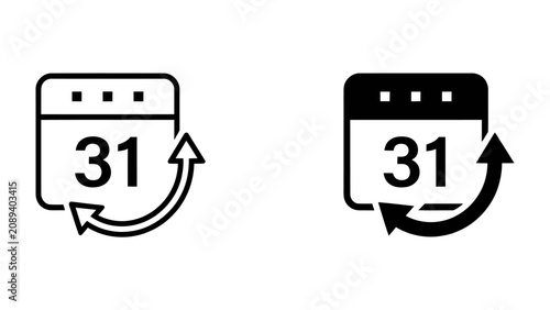 Tableau sur toile Calendar Day 31 Icon: A stylized graphic displaying two calendar icons, both showing the 31st day and a circular arrow indicating recurrence or a recurring event
